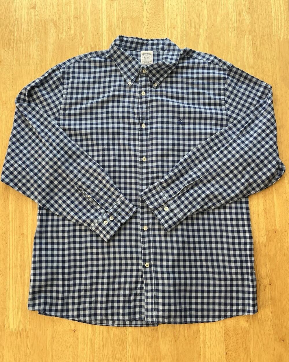 Brooks Brothers Regent Men's XXL Blue/White Check 100% Cotton Button-Down Shirt